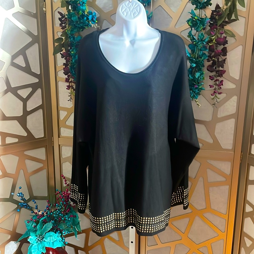 NWT, Frank Lyman Embellished Tunic Sweater, Black, XL